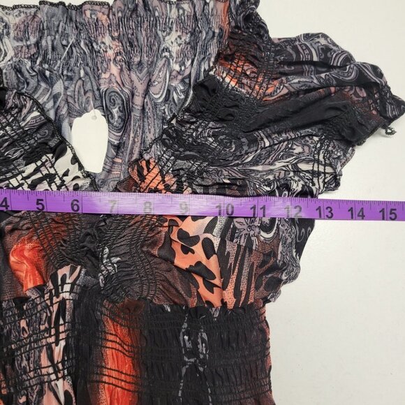 ORANGE and Black Short Sleeve Ruched Stretchy V Neck Summer Maxi Long Dress - Picture 16 of 16